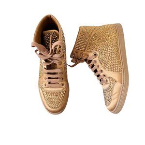 Gucci Coda Satin Leather Swarovski Crystal High-Top Sneakers Golden Bronze 40 EU